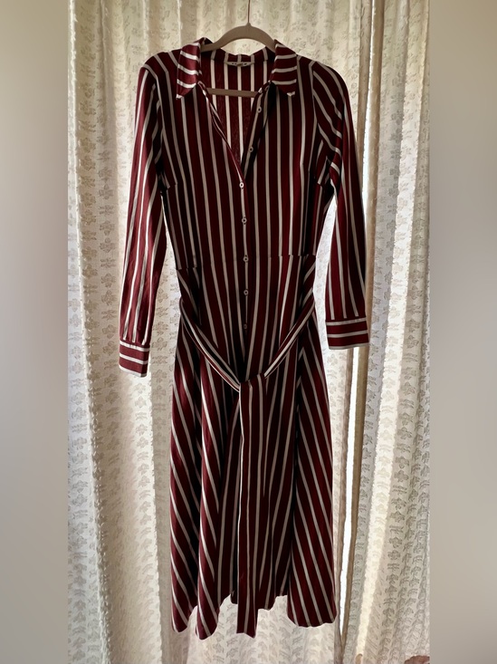 Boden Dresses & Skirts - Boden sz12 Marcia Jersey Shirt Dress Burnt Orange Ivory Stripe Belted Midi Dress